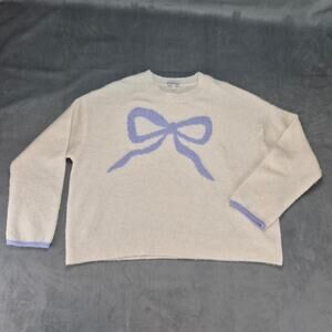 NEW PJ Salvage Long Sleeve Round Neck Knit Bow Pullover Sweater Pajama Top Large